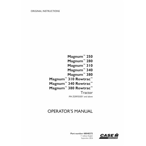 CASE-48048272-OM Manuel d'utilisation pdf du tracteur Case Magnum 250, 280, 310, 340, 380