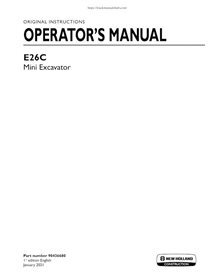 Manual do operador em pdf da miniescavadeira New Holland E26C - New Holland Construção manuais - NH-90436680-OM-EN