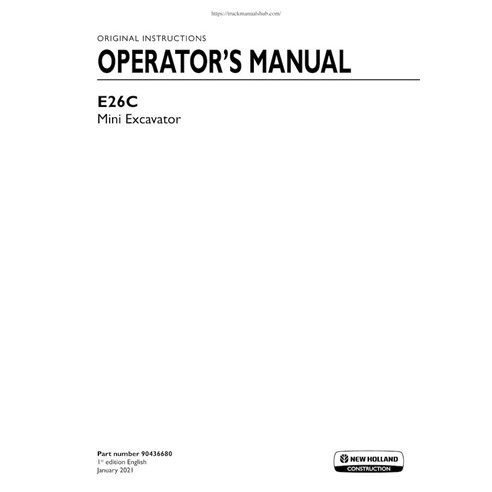 Manual do operador em pdf da miniescavadeira New Holland E26C - New Holland Construção manuais - NH-90436680-OM-EN