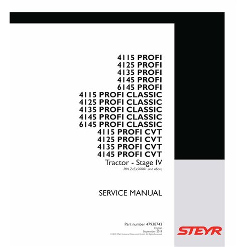 STEYR-47938743-SM Manuel d'entretien pdf pour tracteur Steyr 4115, 4125, 4135, 4145, 6145 PROFI, CLASSIC, PROFI CVT