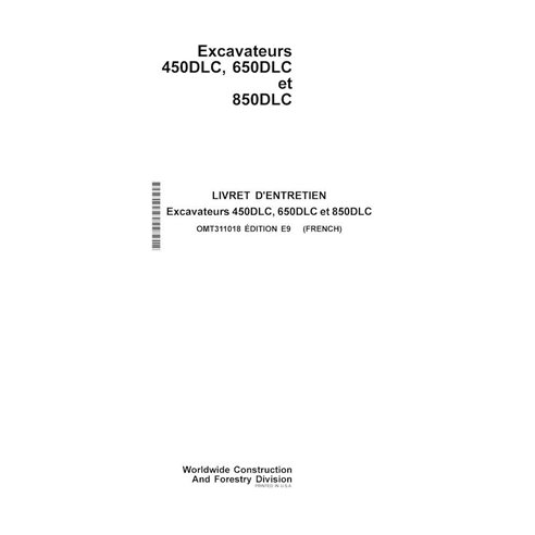 Manual do operador em pdf da escavadeira John Deere 450DLC FR - John Deere manuais - JD-OMT311018-FR