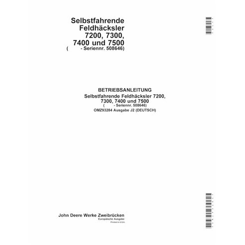 John Deere 7200, 7300, 7400, 7500, 7700, 7800 (J2) cosechadora de forraje pdf manual del operador DE - John Deere manuales - ...