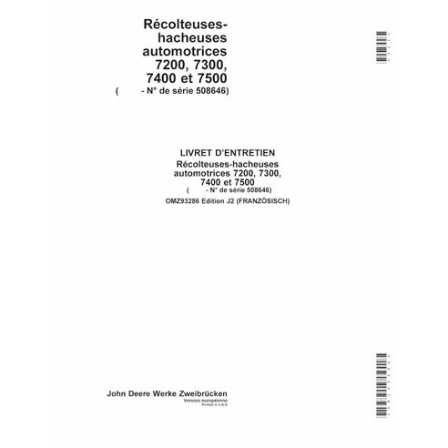 John Deere 7200, 7300, 7400, 7500, 7700, 7800 (J2) colhedora de forragem pdf manual do operador FR - John Deere manuais - JD-...