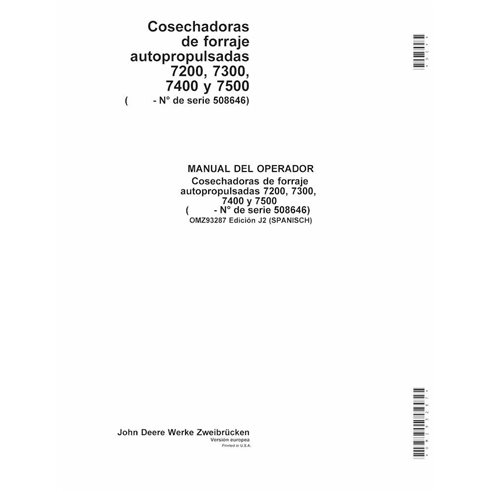 JD-OMZ93287-ES John Deere 7200, 7300, 7400, 7500, 7700, 7800 (J2) forage harvester operator's manual ES (OMZ93287)
