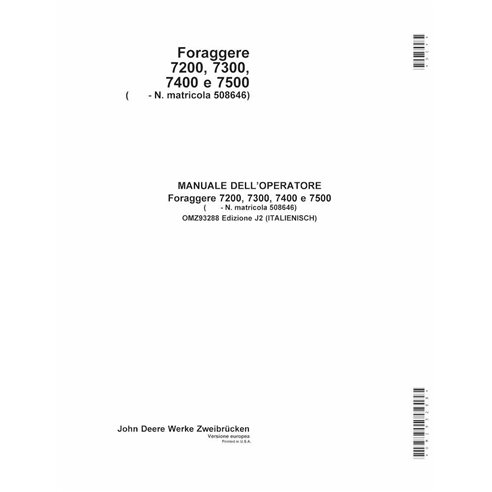 John Deere 7200, 7300, 7400, 7500, 7700, 7800 (J2) ensileuse manuel d'utilisation pdf IT - John Deere manuels - JD-OMZ93288-IT