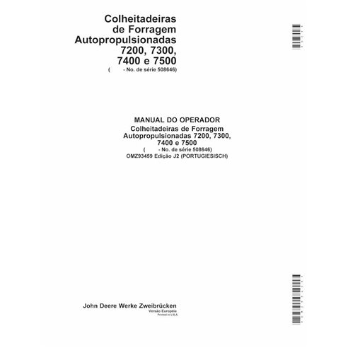 JD-OMZ93459-PT Manual do operador da colhedora de forragem John Deere 7200, 7300, 7400, 7500, 7700, 7800 (J2) PT (OMZ93459)