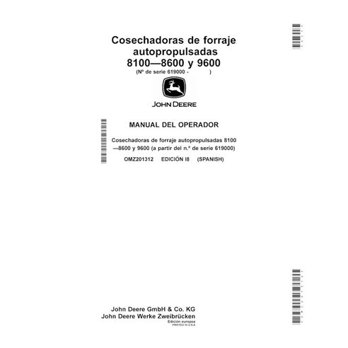 John Deere 8100, 8200, 8300, 8600, 8400, 8500, 9600 colhedora de forragem pdf manual do operador ES - John Deere manuais - JD...