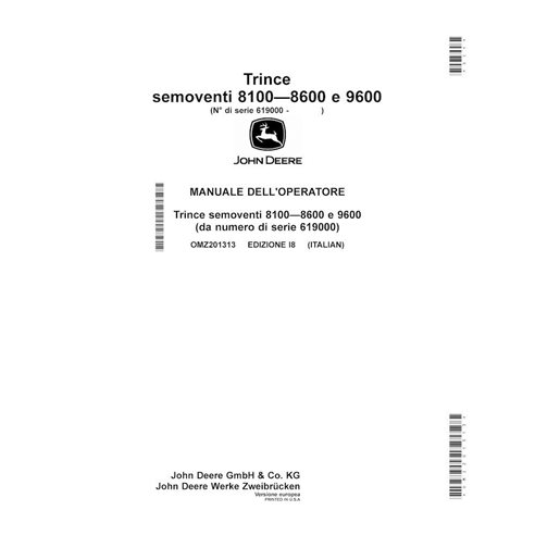 John Deere 8100, 8200, 8300, 8600, 8400, 8500, 9600 (I8) cosechadora de forraje manual del operador pdf IT - John Deere manua...