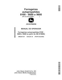 Colhedora de forragem John Deere 8100, 8200, 8300, 8600, 8400, 8500, 9600 (I8) pdf manual do operador PT - John Deere manuais...