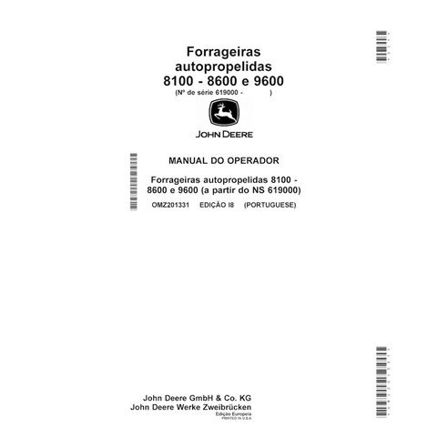 John Deere 8100, 8200, 8300, 8600, 8400, 8500, 9600 (I8) forage harvester pdf operator's manual PT - John Deere manuals - JD-...