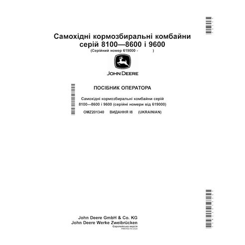 John Deere 8100, 8200, 8300, 8600, 8400, 8500, 9600 (I8) colhedora de forragem pdf manual do operador UA - John Deere manuais...