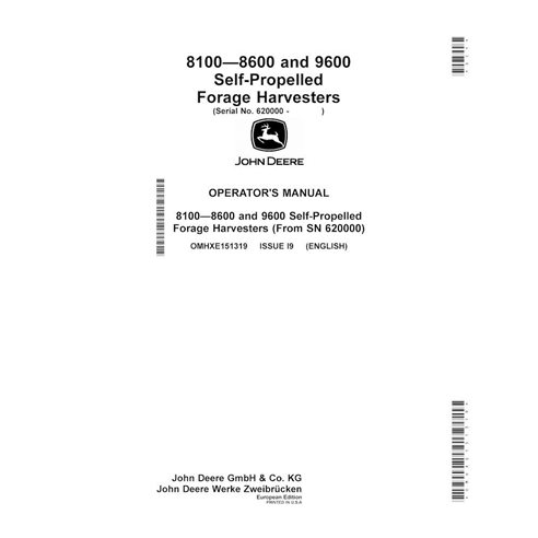 John Deere 8100, 8200, 8300, 8600, 8400, 8500, 9600 (I9) manual del operador de la cosechadora de forraje en pdf - John Deere...