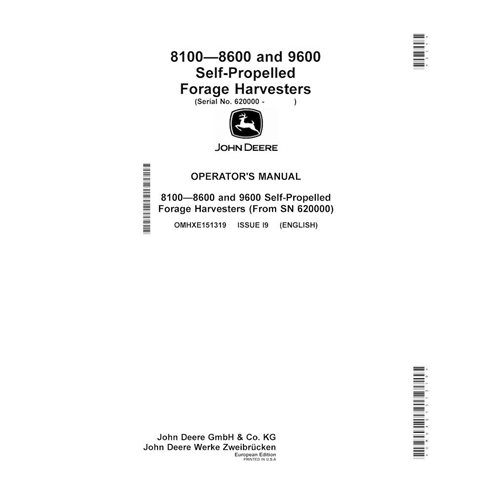 JD-OMHXE151319 John Deere 8100, 8200, 8300, 8600, 8400, 8500, 9600 (I9) forage harvester operator's manual (OMHXE151319)