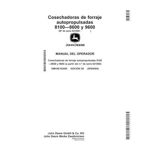 John Deere 8100, 8200, 8300, 8600, 8400, 8500, 9600 (G0) colhedora de forragem pdf manual do operador ES - John Deere manuais...