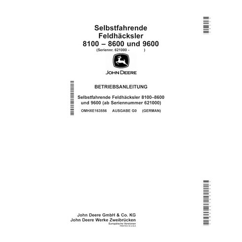 John Deere 8100, 8200, 8300, 8600, 8400, 8500, 9600 (G0) colhedora de forragem pdf manual do operador DE - John Deere manuais...