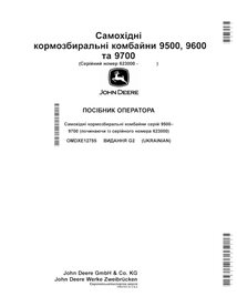 Colhedora de forragem John Deere 9500, 9600, 9700 (G2) pdf manual do operador UA - John Deere manuais - JD-OMDXE12755-UA