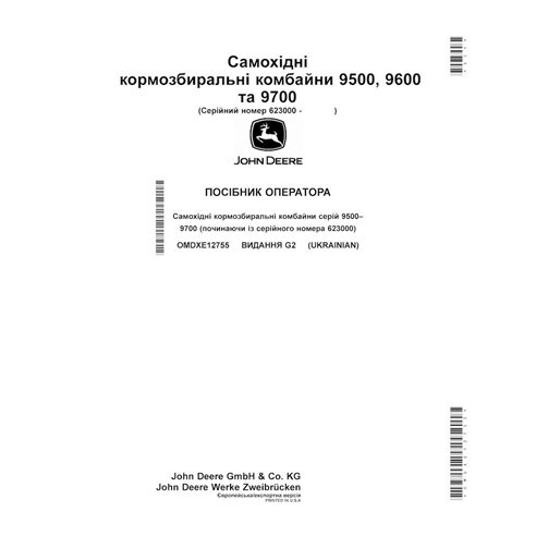 Colhedora de forragem John Deere 9500, 9600, 9700 (G2) pdf manual do operador UA - John Deere manuais - JD-OMDXE12755-UA