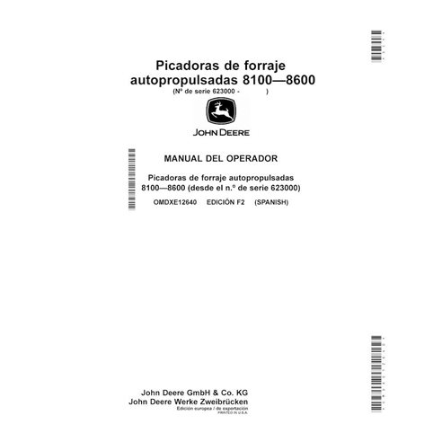 JD-OMDXE12640-ES Manual do operador da colhedora de forragem John Deere 8100, 8200, 8300, 8400, 8500, 8600 (F2) ES (OMDXE12640)