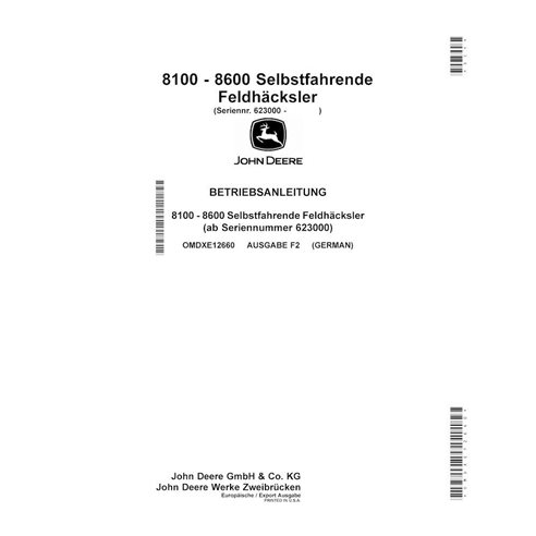 John Deere 8100, 8200, 8300, 8400, 8500, 8600 (F2) colhedora de forragem pdf manual do operador DE - John Deere manuais - JD-...