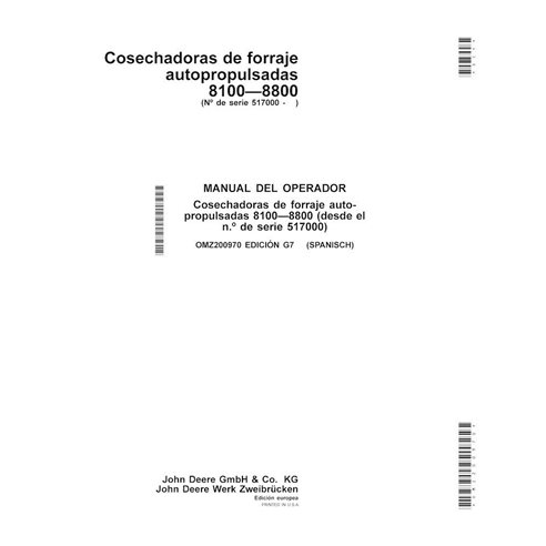 JD-OMZ200970-ES Manual do operador da colhedora de forragem John Deere 8100, 8200, 8300, 8400, 8500, 8600, 8700, 8800 (G7) ES...