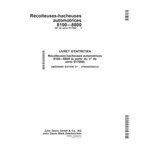 John Deere 8100, 8200, 8300, 8400, 8500, 8600, 8700, 8800 (G7) colhedora de forragem pdf manual do operador FR - John Deere m...