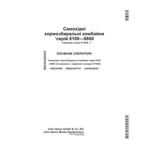 JD-OMZ200998-UA Manual do operador da colhedora de forragem John Deere 8100, 8200, 8300, 8400, 8500, 8600, 8700, 8800 (G7) UA...