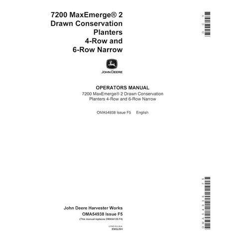 Manual do operador em pdf da plantadeira de conservação desenhada John Deere 7200 MaxEmerge 2 - John Deere manuais - JD-OMA54...