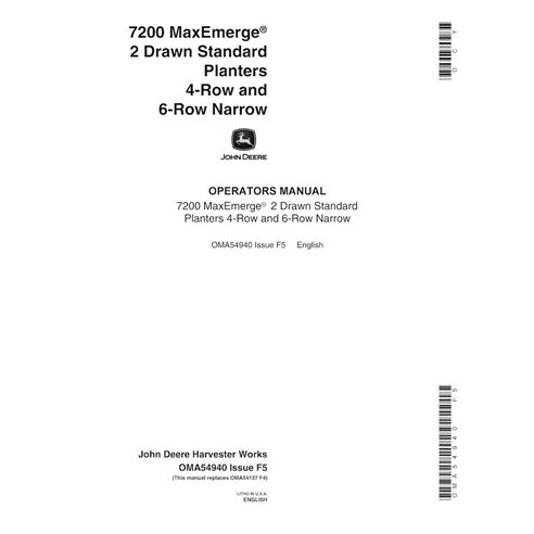 Manuel de l'opérateur pdf du semoir John Deere 7200 MaxEmerge 2 Drawn Standard - John Deere manuels - JD-OMA54940-EN