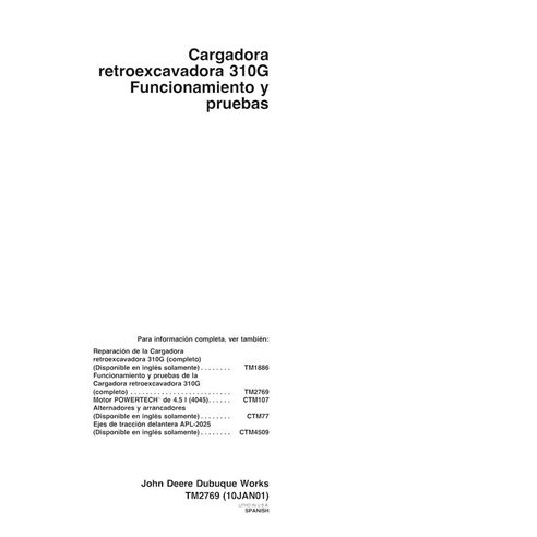 TM2769-ES John Deere 310G backhoe loader pdf operation and test technical manual ES