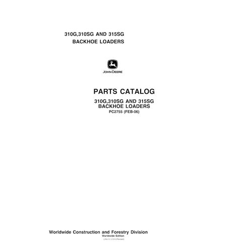 Manuel de pièces pdf pour tractopelle John Deere 310G, 310SG, 315SG - John Deere manuels - JD-PC2755
