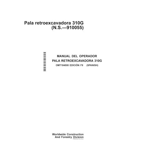 Manual do operador em pdf da retroescavadeira John Deere 310G ES - John Deere manuais - JD-OMT184500-ES