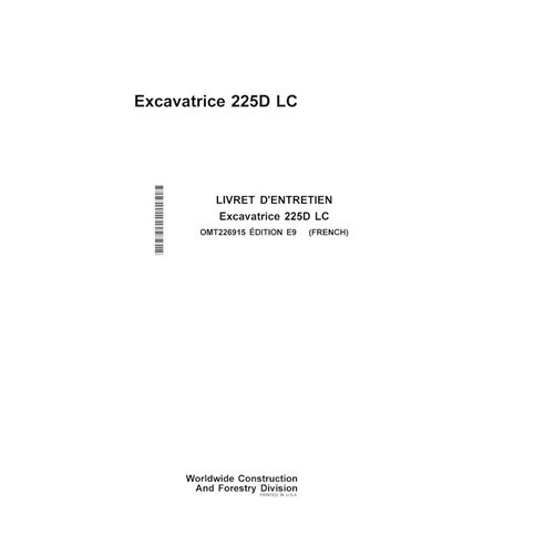 Manual del operador de la excavadora John Deere 225DLC pdf FR - John Deere manuales - JD-OMT226915-FR