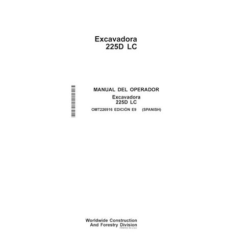 Manuel de l'opérateur pdf de la pelle John Deere 225DLC ES - John Deere manuels - JD-OMT226916-ES
