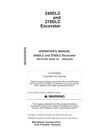 JD-OMT221092 Manuel d'utilisation pdf des excavatrices John Deere 240DLC, 270DLC