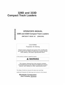 Manuel de l'opérateur pdf des chargeuses compactes sur chenilles John Deere 329D, 333D - John Deere manuels - JD-OMT253017-EN