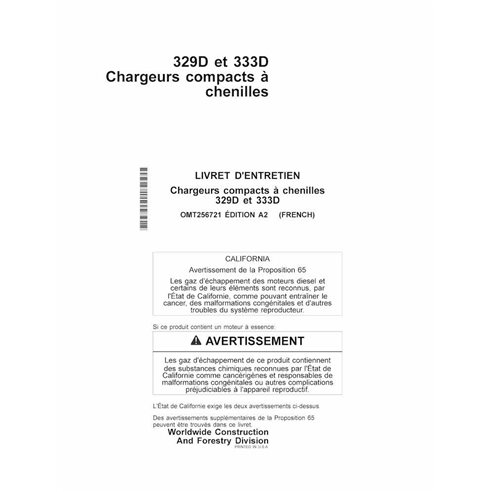 John Deere 329D, 333D compact track loader pdf operator's manual FR - John Deere manuals - JD-OMT256721-FR