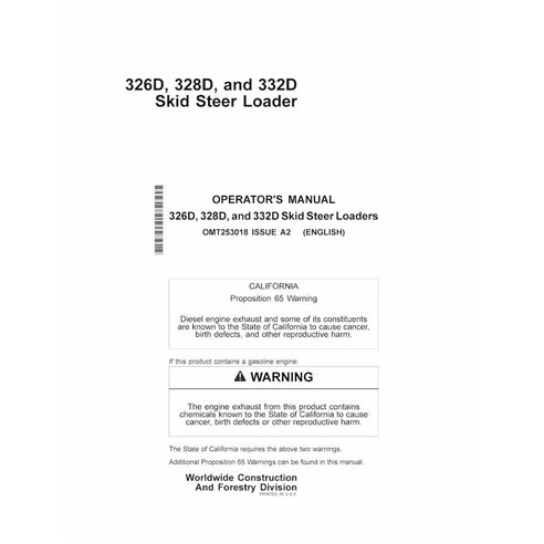Manual do operador em pdf da carregadeira de esteira compacta John Deere 326D, 328D, 332D - John Deere manuais - JD-OMT253018-EN