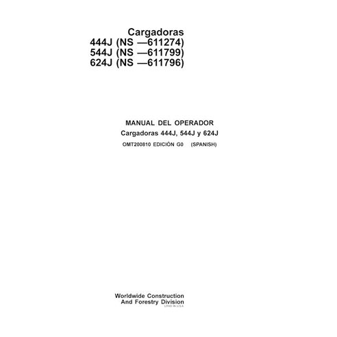 Manual del operador del cargador John Deere 444J, 544J, 624J pdf ES - John Deere manuales - JD-OMT200810-ES