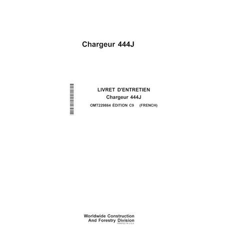 Manual do operador em pdf da carregadeira John Deere 444J FR - John Deere manuais - JD-OMT229864-FR