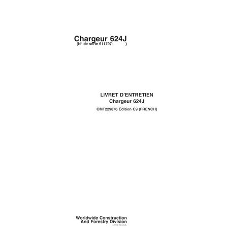 Manual do operador em pdf da carregadeira John Deere 624J FR - John Deere manuais - JD-OMT229876-FR