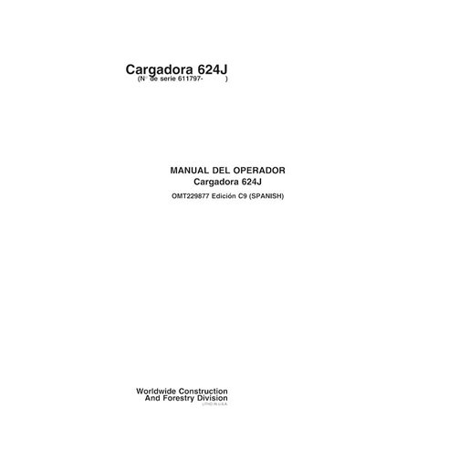 Manual do operador em pdf da carregadeira John Deere 624J ES - John Deere manuais - JD-OMT229877-ES