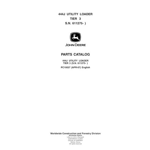 Catalogue de pièces pdf pour chargeur John Deere 444J - John Deere manuels - JD-PC10027
