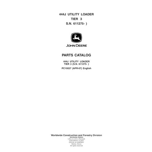 JD-PC10027 John Deere 444J loader parts catalog (PC10027)