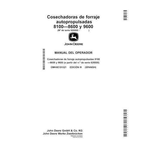 John Deere 8100, 8200, 8300, 8600, 8400, 8500, 9600 (I9) colhedora de forragem pdf manual do operador ES