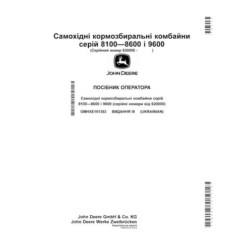 John Deere 8100, 8200, 8300, 8600, 8400, 8500, 9600 (I9) colhedora de forragem pdf manual do operador UA