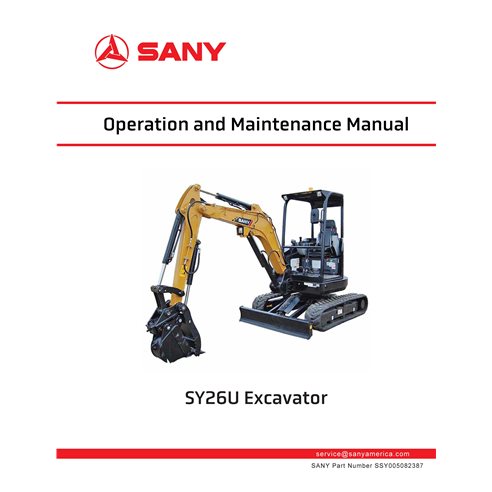 Manuel d'utilisation et d'entretien pdf de la mini-pelle Sany SY26U - Sany manuels - SANY-SSY005082387-OM-EN