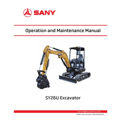 SANY-SSY005082387-OM Manual de operación y mantenimiento pdf de miniexcavadora Sany SY26U
