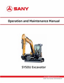 Manuel d'utilisation et d'entretien pdf de l'excavatrice Sany SY50U - Sany manuels - SANY-SSY005082347-OM-EN