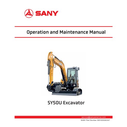 Manuel d'utilisation et d'entretien pdf de l'excavatrice Sany SY50U - Sany manuels - SANY-SSY005082347-OM-EN
