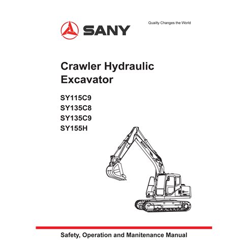 Manual de operação e manutenção em pdf da escavadeira Sany SY115C9, SY135C8, SY135C9, SY155H - Sany manuais - SANY-B06T01ENAN...